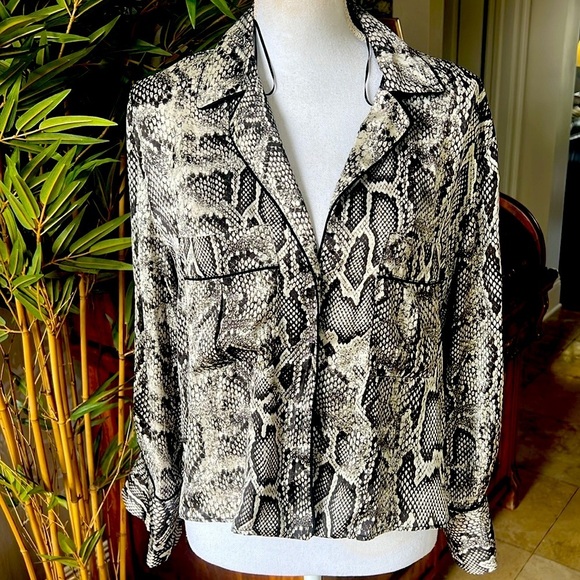 Zara ladies, snake print flowers, polyester, small, long sleeve button-down - Picture 12 of 12